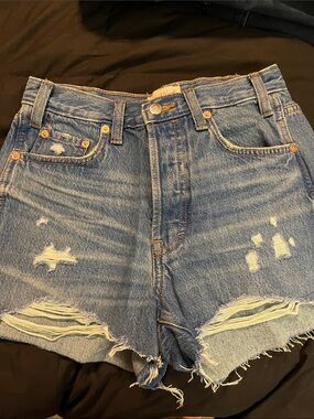 Distressed high rise jeans shorts